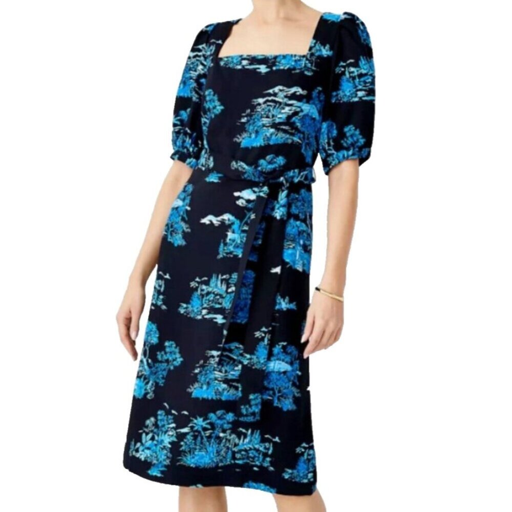 Ann Taylor Dress Womens 0P Floral Square Neck A-Line Preppy Career Wedding Guest